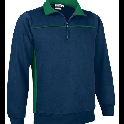 Camisola azul com fecho éclair e detalhes verdes