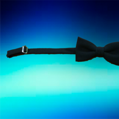 Gravata borboleta preta com fivela metálica ajustável sobre fundo azul