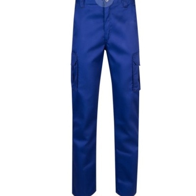 Calças de trabalho azuis com bolsos laterais tipo cargo