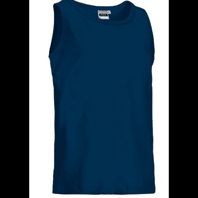 Camisola de alças azul escura com etiqueta visível