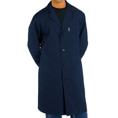 Casaco comprido azul escuro com botões e bolsos