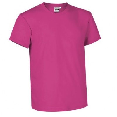 T-shirt rosa lisa com manga curta e gola redonda