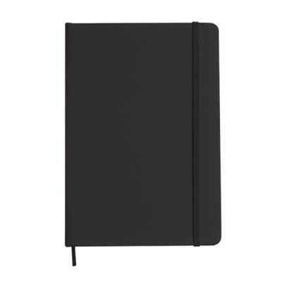 Caderno preto com elástico e marcador de fita