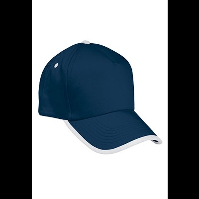 Boné de beisebol azul escuro com aba curvada e borda branca