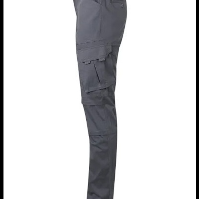 Calças de trabalho cinzentas com múltiplos bolsos e cintura elástica