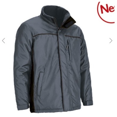 Casaco masculino azul-acinzentado com fecho de correr e bolso no peito