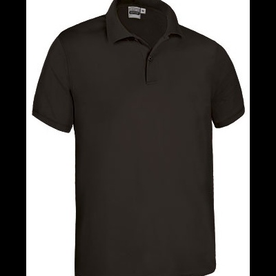 Camisola polo preta simples com gola e botão frontal