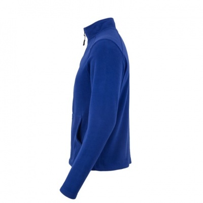 Casaco azul polar de perfil com fecho e gola alta