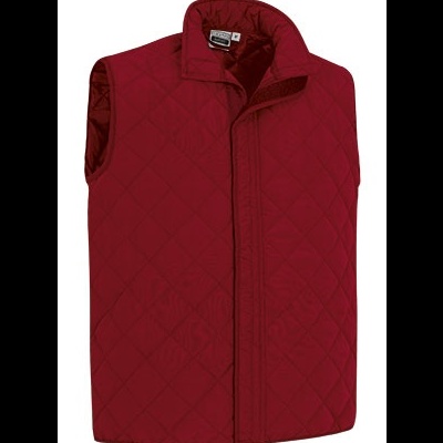 Colete acolchoado vermelho com padrão de diamante e fecho de correr