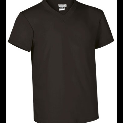 T-shirt preta de manga curta com gola em V e etiqueta GILDAN ULTRA COTTON