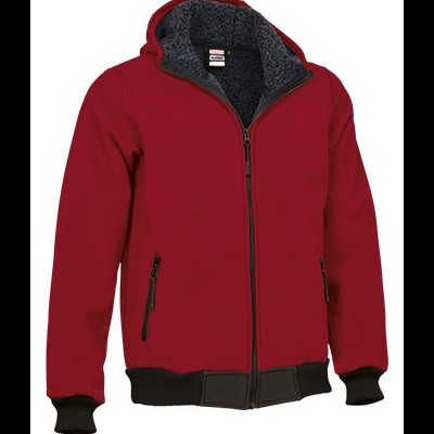 Casaco vermelho com interior felpudo cinzento e fecho preto