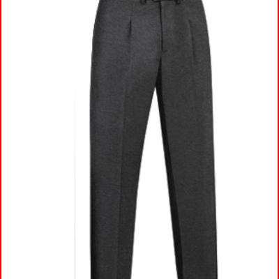 Calças cinzento escuro de tecido com cós e botão