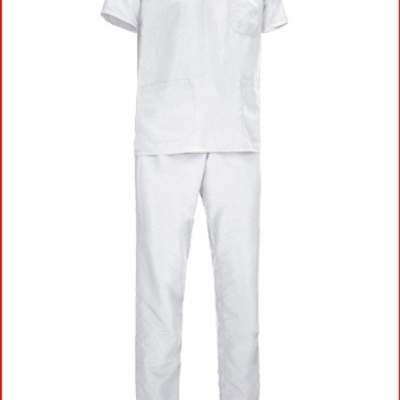 Uniforme médico branco com t-shirt de decote em V e calças compridas