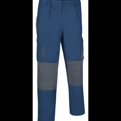 Calças de trabalho azul escuro e cinzento com bolsos laterais