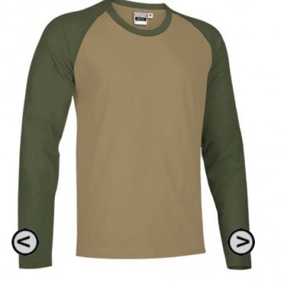 Camisola de manga comprida castanho e verde com gola redonda