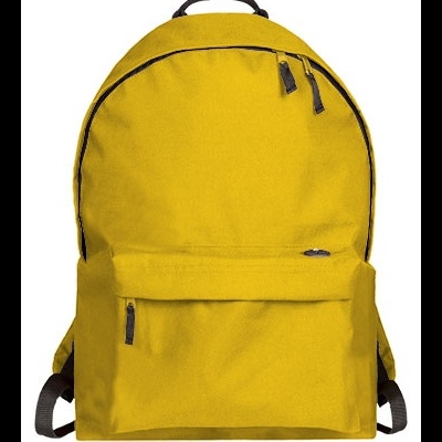 Mochila amarela em tecido com fechos pretos