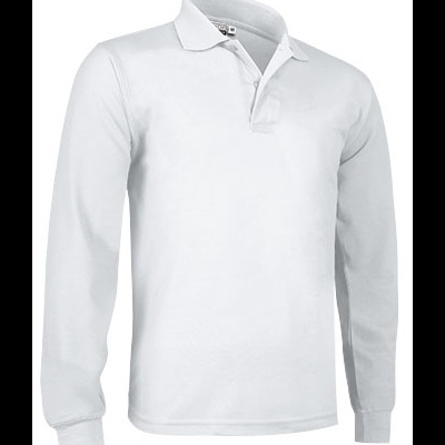 Polo branco de manga comprida com gola e botões