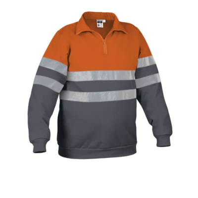 Sweatshirt de proteção laranja e cinzenta com faixas refletoras