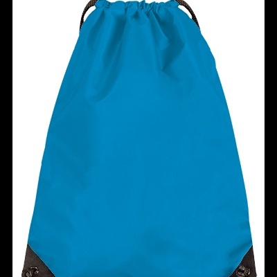 Mochila saco azul com reforços pretos e cordões de ajuste