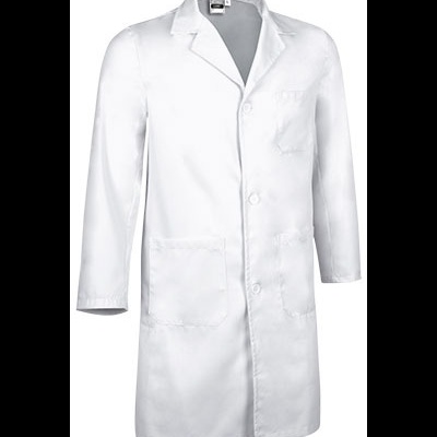 Casaco de laboratório branco com botões e bolsos