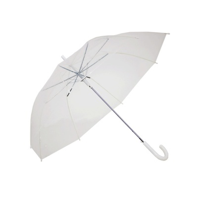 Guarda-chuva branco com estrutura metálica e cabo curvo