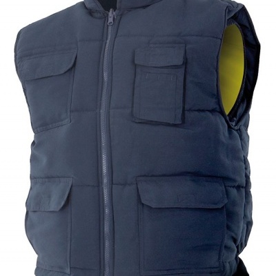 Colete azul escuro acolchoado com bolsos e fecho
