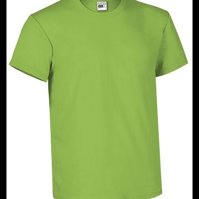 T-shirt verde clara de manga curta e gola redonda com etiqueta interna