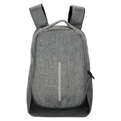 Mochila cinza com base preta e faixa refletora vertical