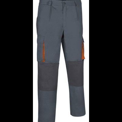 Calças de trabalho cinza com bolsos laterais e reforços