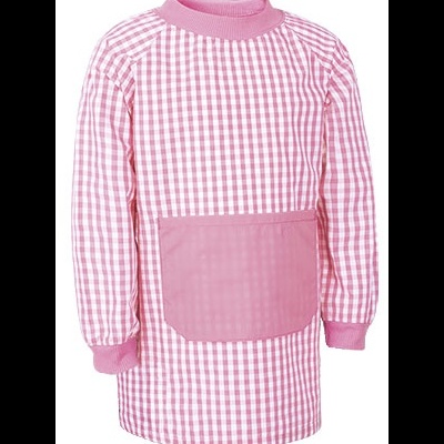 Avental infantil rosa e branco com bolso frontal