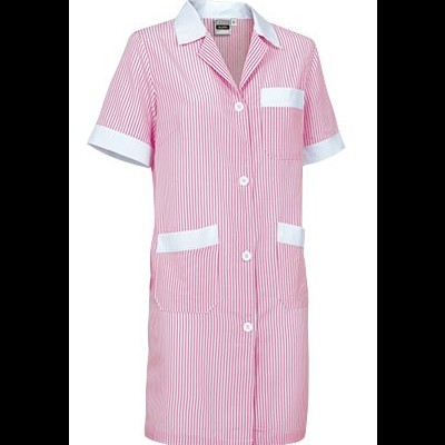 Veste rosa às riscas brancas com botões e bolsos brancos