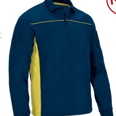 Camisola tipo polo azul com detalhes amarelos