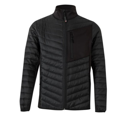Casaco masculino preto com padrão acolchoado e bolso