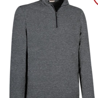 Camisola masculina cinzenta de manga comprida com fecho até à gola alta