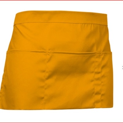 Avental curto amarelo com dois bolsos frontais