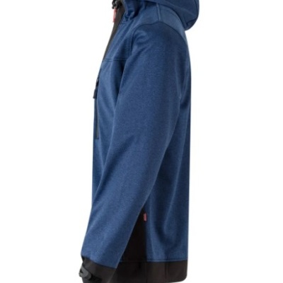 Casaco azul com capuz preto e punhos ajustáveis