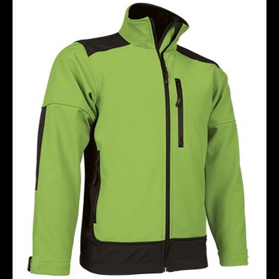 Casaco softshell verde com detalhes pretos e fecho de correr