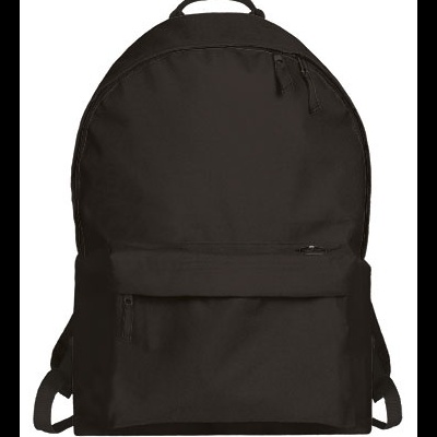 Mochila preta minimalista em tecido com bolso frontal e alças ajustáveis