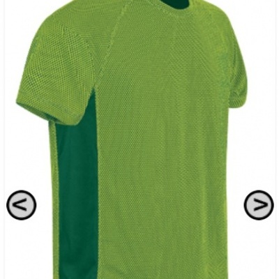 Camiseta desportiva verde clara com painéis laterais verde escuro
