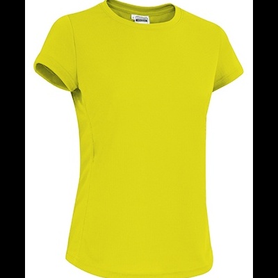 Camiseta desportiva verde-limão de criança, manga curta, gola redonda