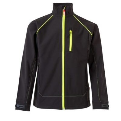 Casaco softshell preto com fechos amarelos fluorescentes