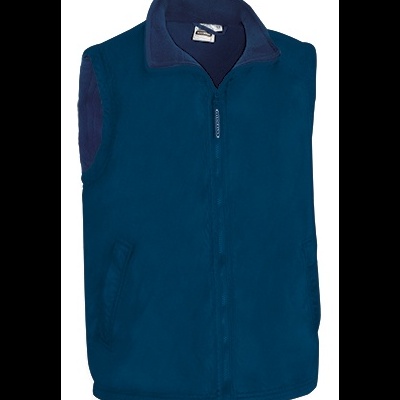 Colete masculino azul de tecido polar com fecho de correr e gola tipo polo