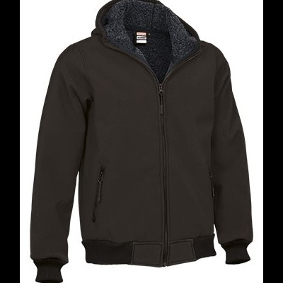 Casaco preto com capuz e fecho de correr, interior cinza felpudo