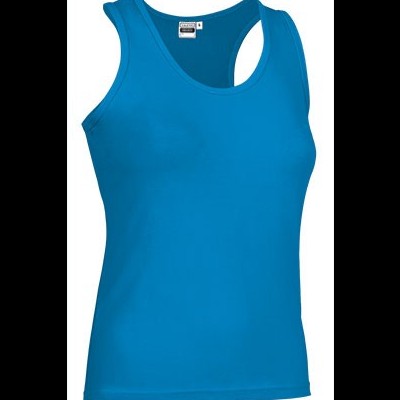 Camisola sem mangas azul turquesa com etiqueta