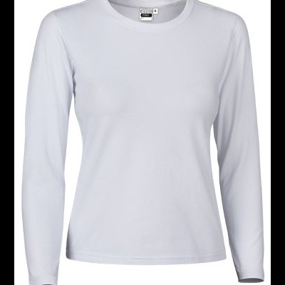 Camisola feminina branca de manga comprida com gola redonda