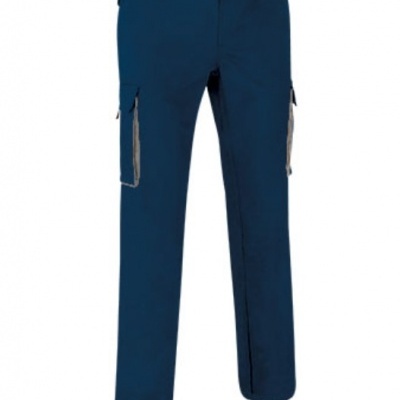 Calças de trabalho azuis com bolsos laterais cinzentos