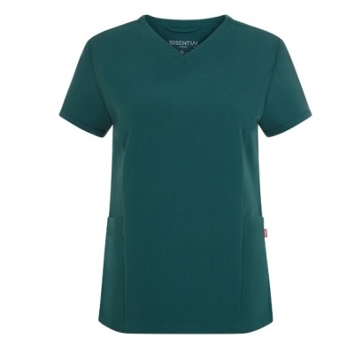 T-shirt verde escura com decote em V e bolsos frontais