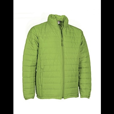 casaco acolchoado verde claro com fecho de correr e gola alta