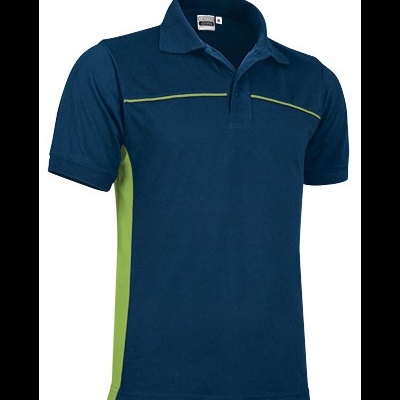 Polo azul escuro com detalhes amarelos e gola com botões