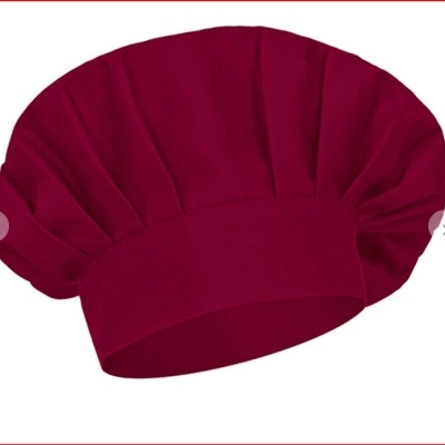 Chapéu de cozinheiro vermelho vinho de tecido com pregas